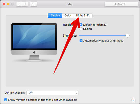 Click on Night Shift in macOS Sierra