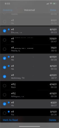 Delete a voicemail from iPhone