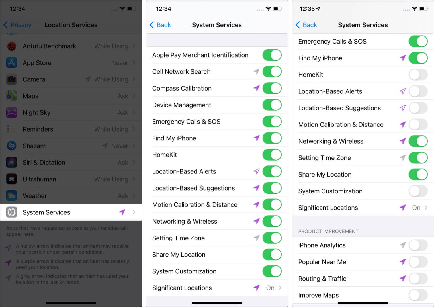 Turn off location access for iPhone system services