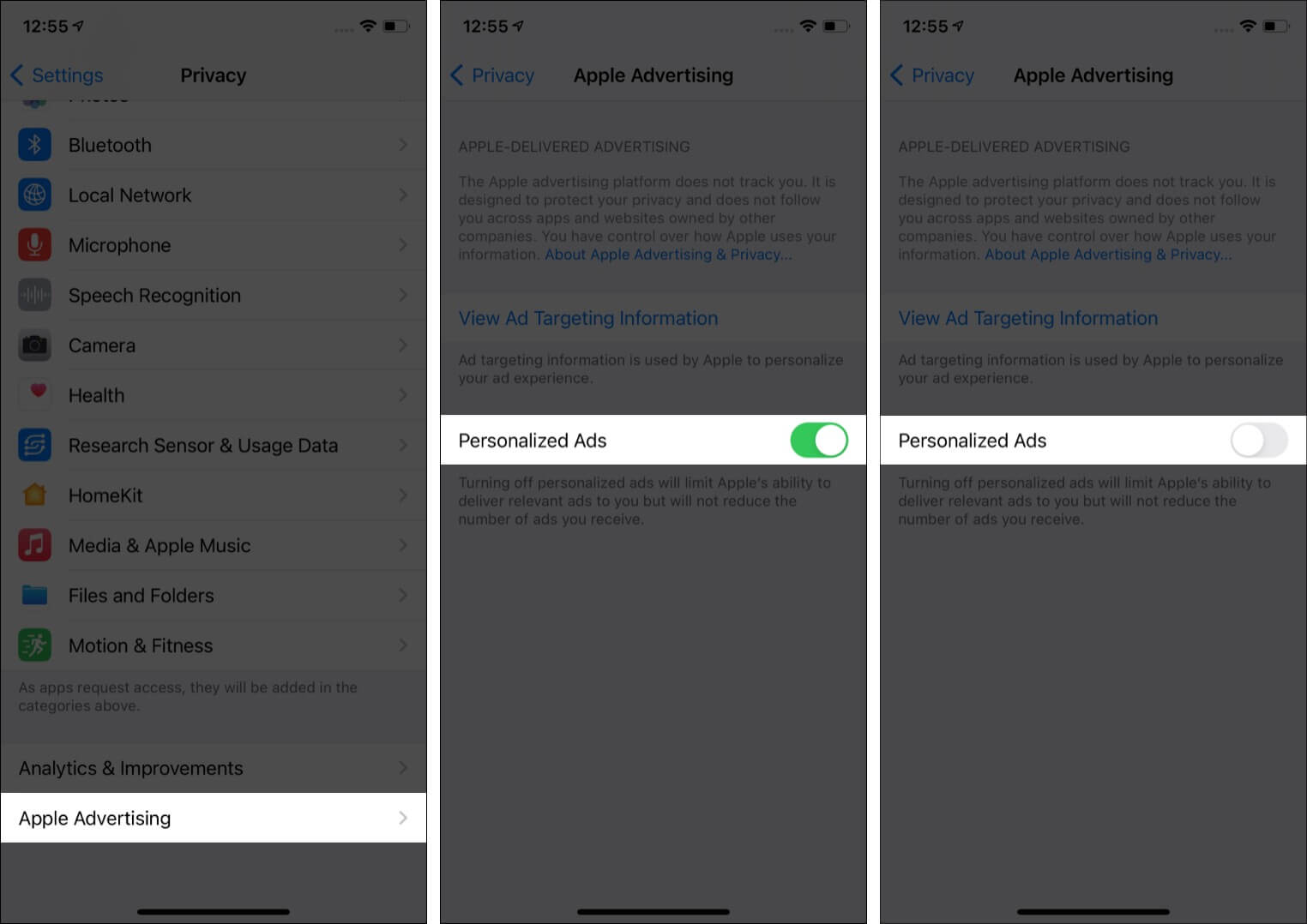 Turn off Personalized Ads on iPhone in iOS 14