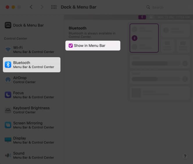 Enable Show in Menu Bar from Bluetooth setting on Mac
