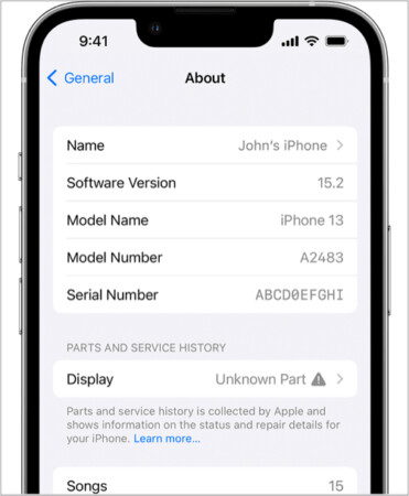 What does Unknown Part mean for iPhone