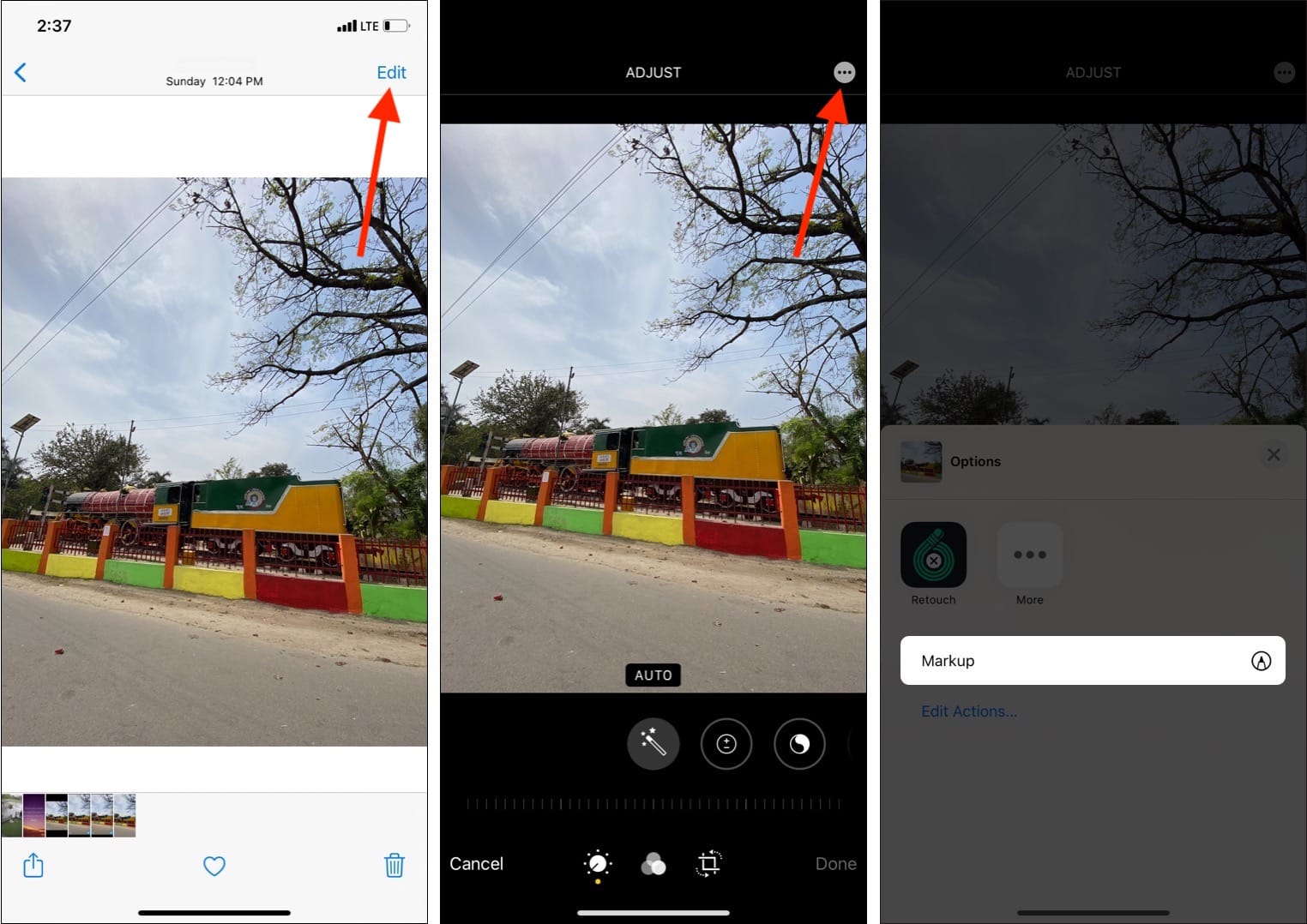 Open an image tap Edit then three dots icon and tap Markup