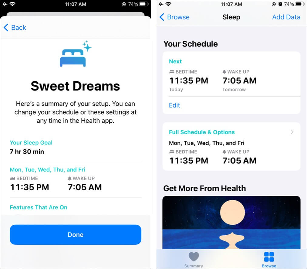 Tap on Done to Setup Bedtime on iPhone