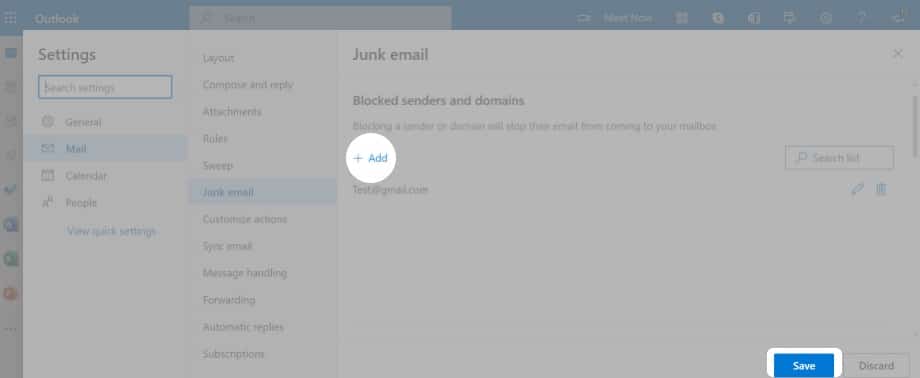 Block a contact via the Outlook app