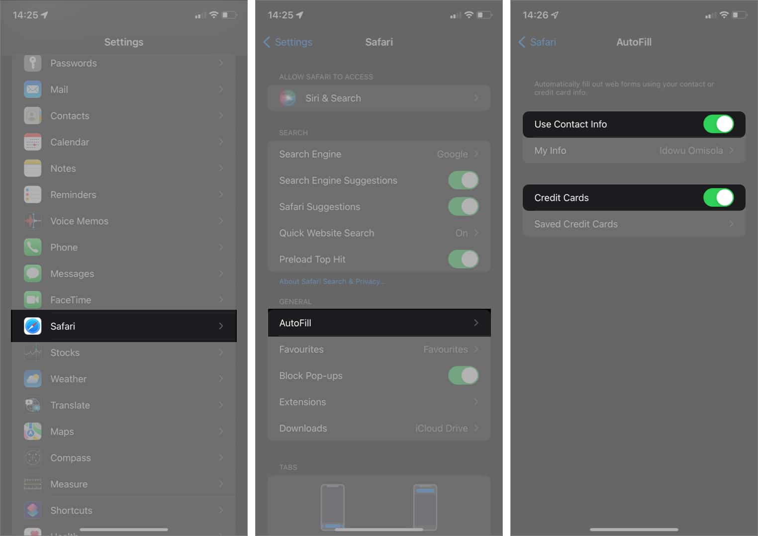 Enable Safari AutoFill for contact info and credit cards on iPhone