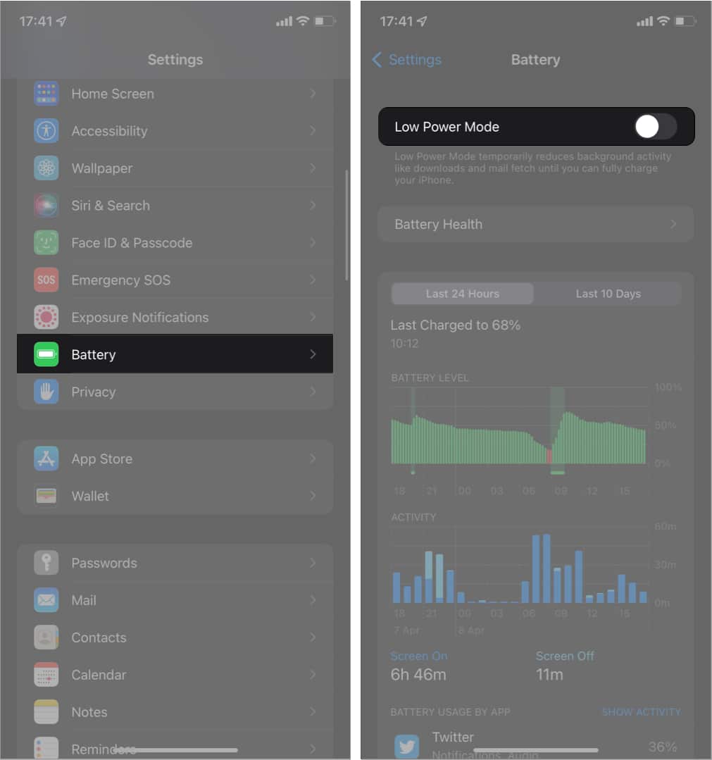 Disable low power mode on iPhone