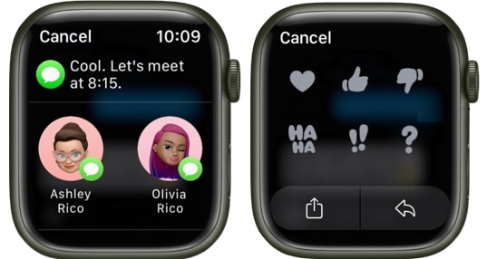 Replying to messages or emails on Apple Watch