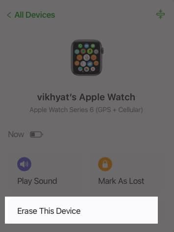 Click Erase This Device in Apple Watch option