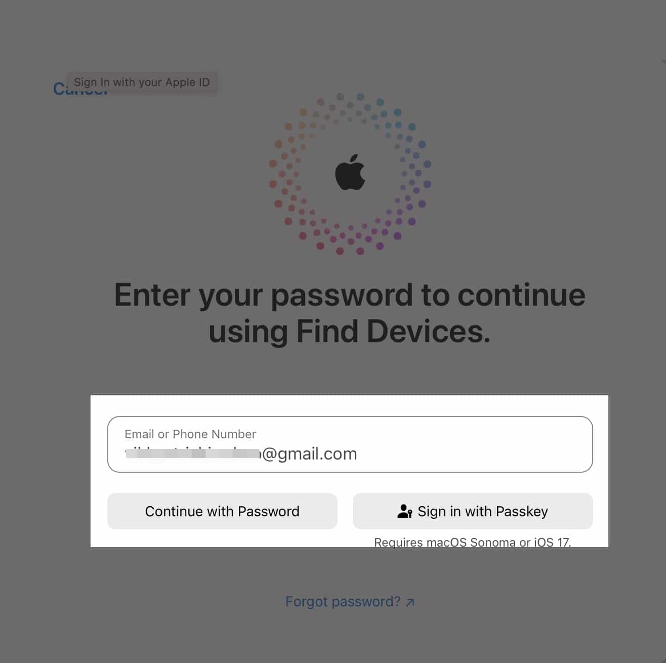 Login with Apple ID in iCloud web