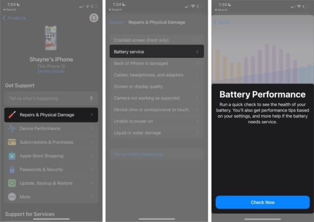 Open Apple’s Support app to check Battery health