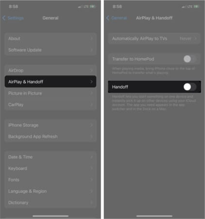 Turn off Handoff on iPhone