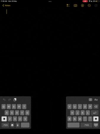 Using finger gestures to split iPad keyboard