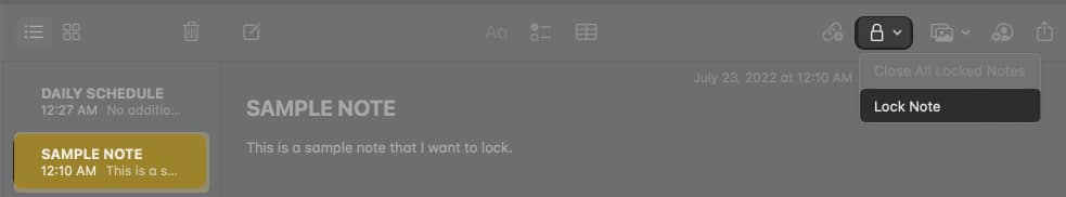 How to lock a note on Mac
