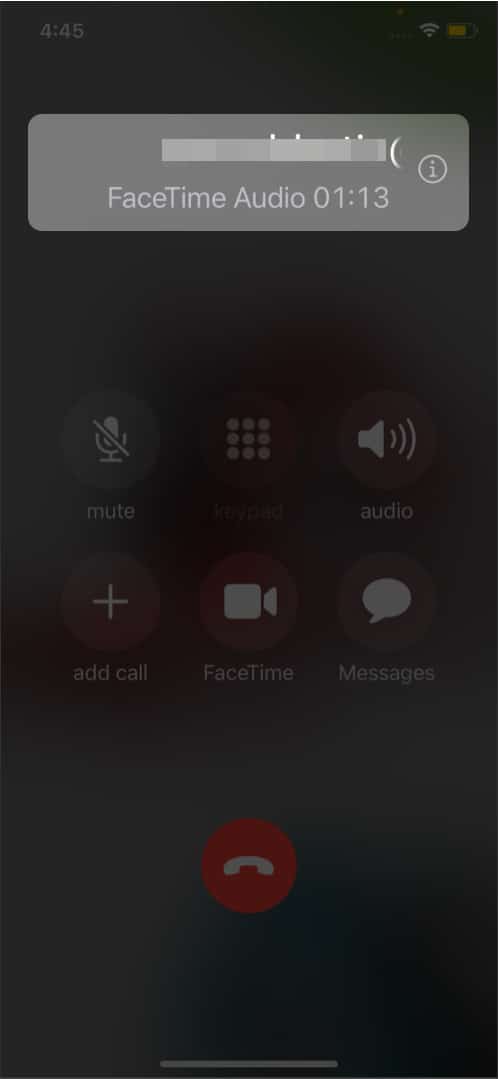 Check FaceTime call duration from an ongoing call