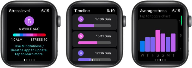 Check average stress levels in terms of days on Apple Watch