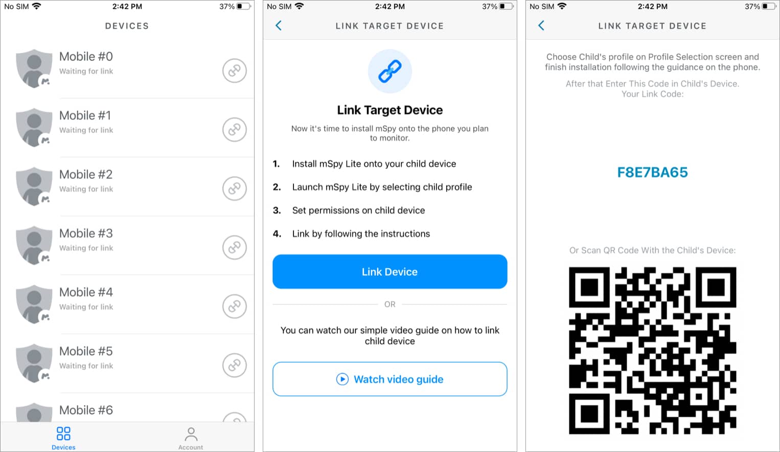 Link a device to monitor using mSpy