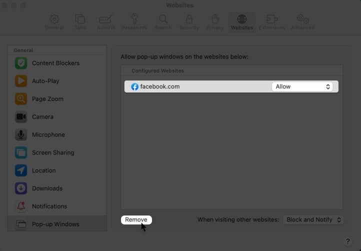 Remove website from mac