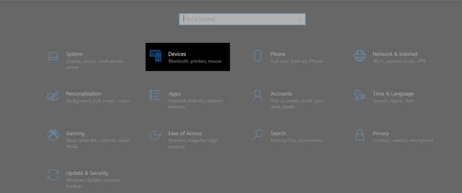 Settings of a Windows 10 PC