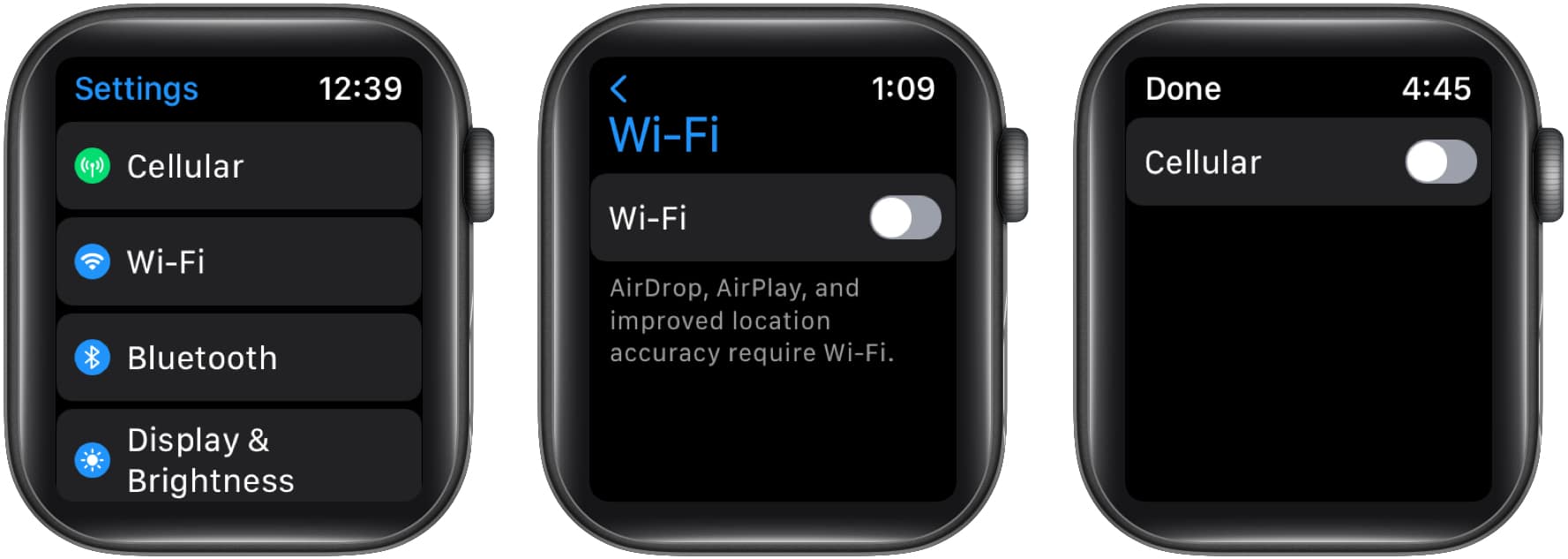 Turn off WiFi and cellular on Apple Watch