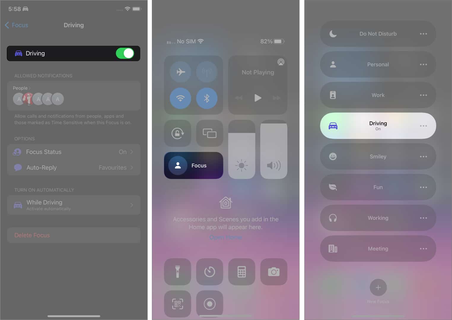 Turn on Driving Focus in settings on iPhone