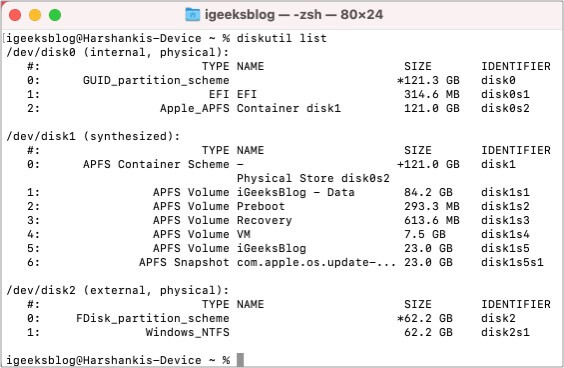 Type diskutil list in Mac Command Line