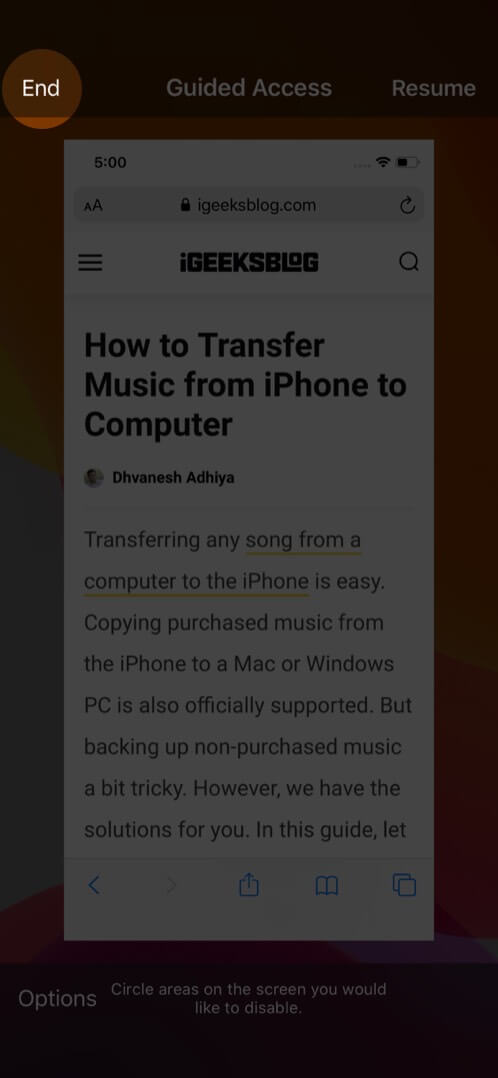 end guided access on iphone
