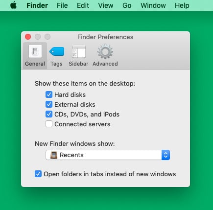 From Mac Desktop Click Finder Preferences General and check External disks