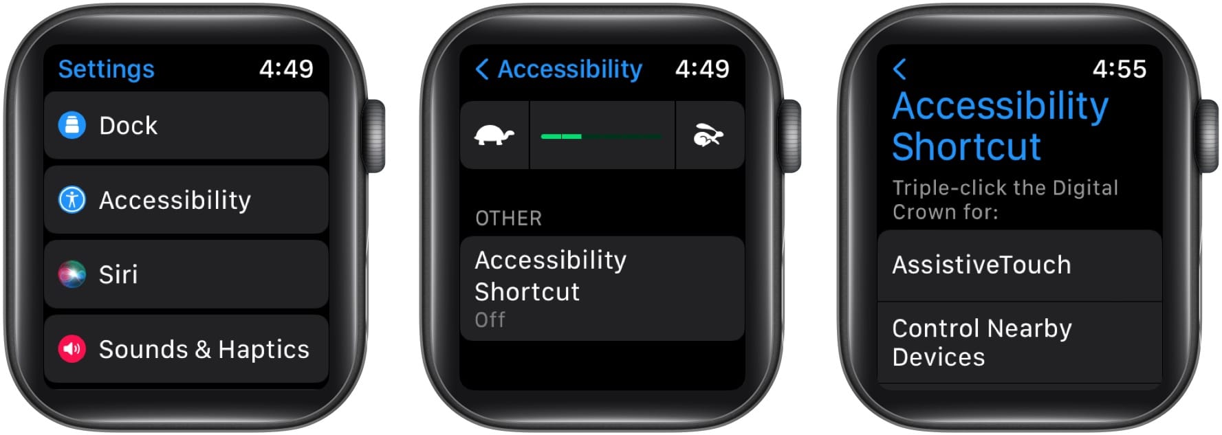 turning on Accessibility Shortcut on an Apple Watch