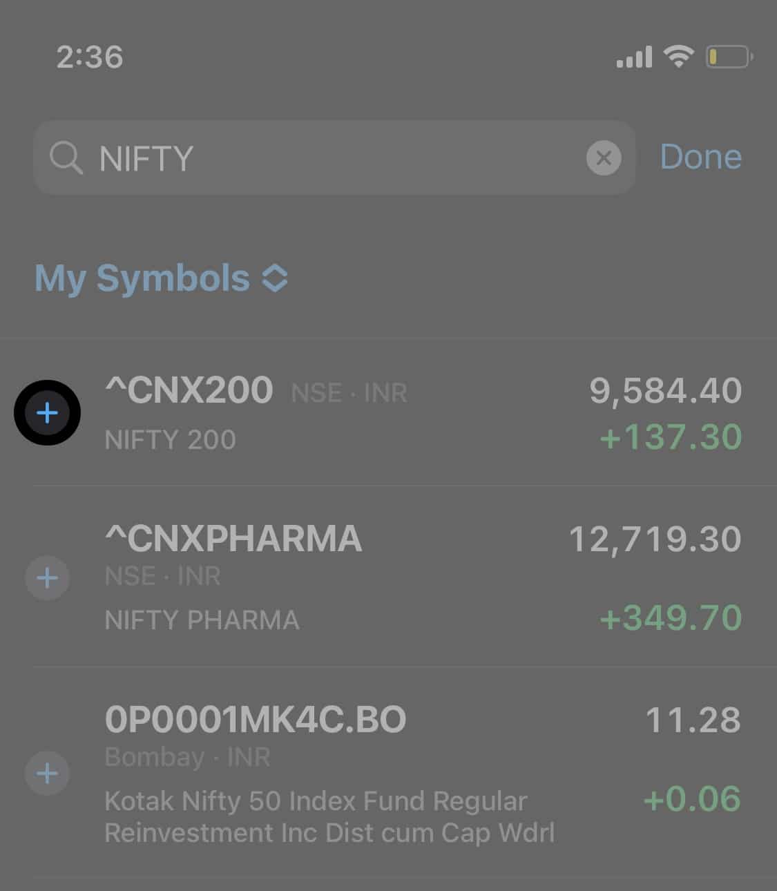 Adding stocks to watchlist on iphone