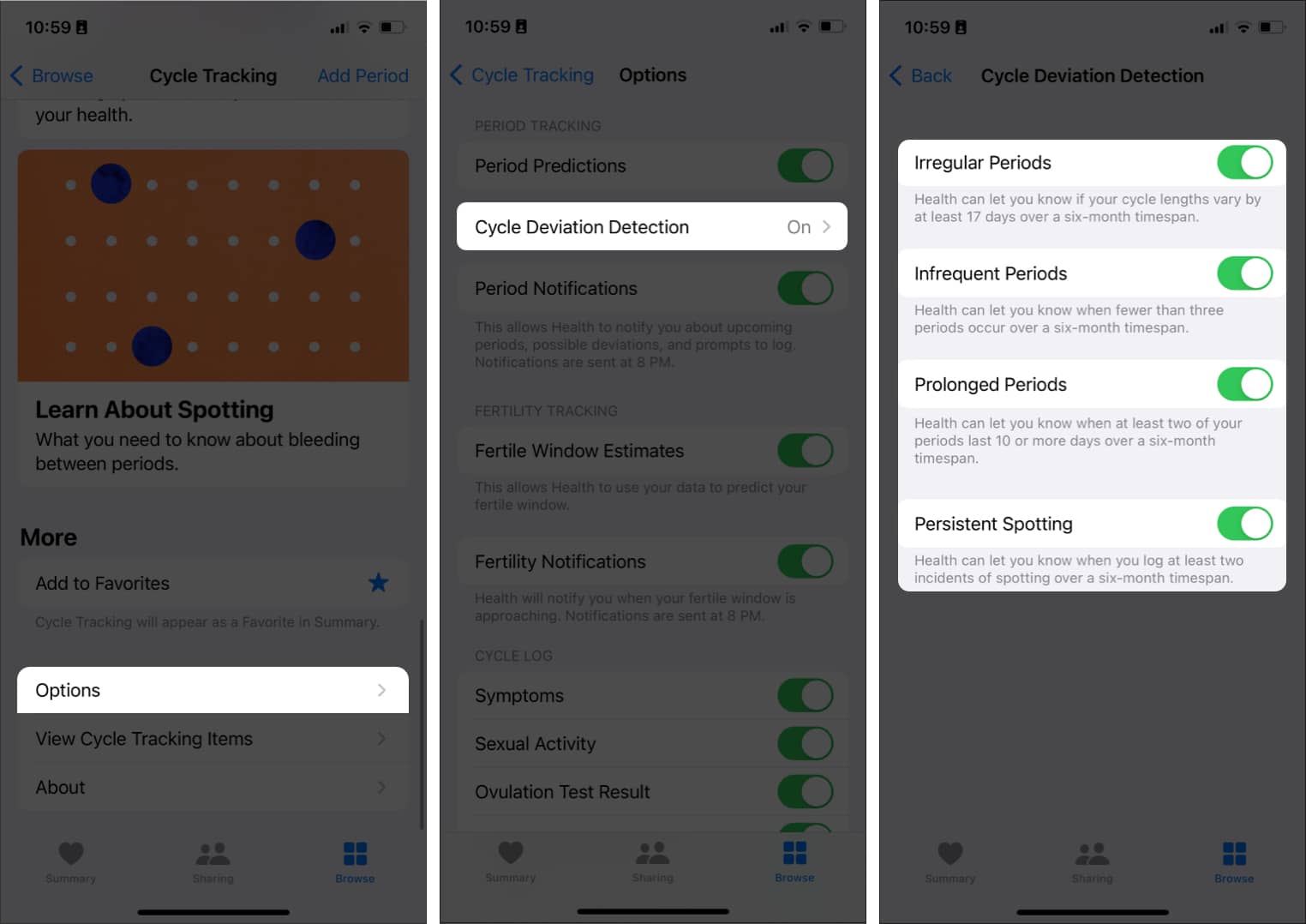 Get notified of possible cycle deviations on iPhone