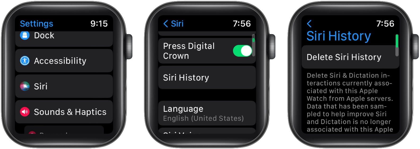 How to delete Siri history on Apple Watch