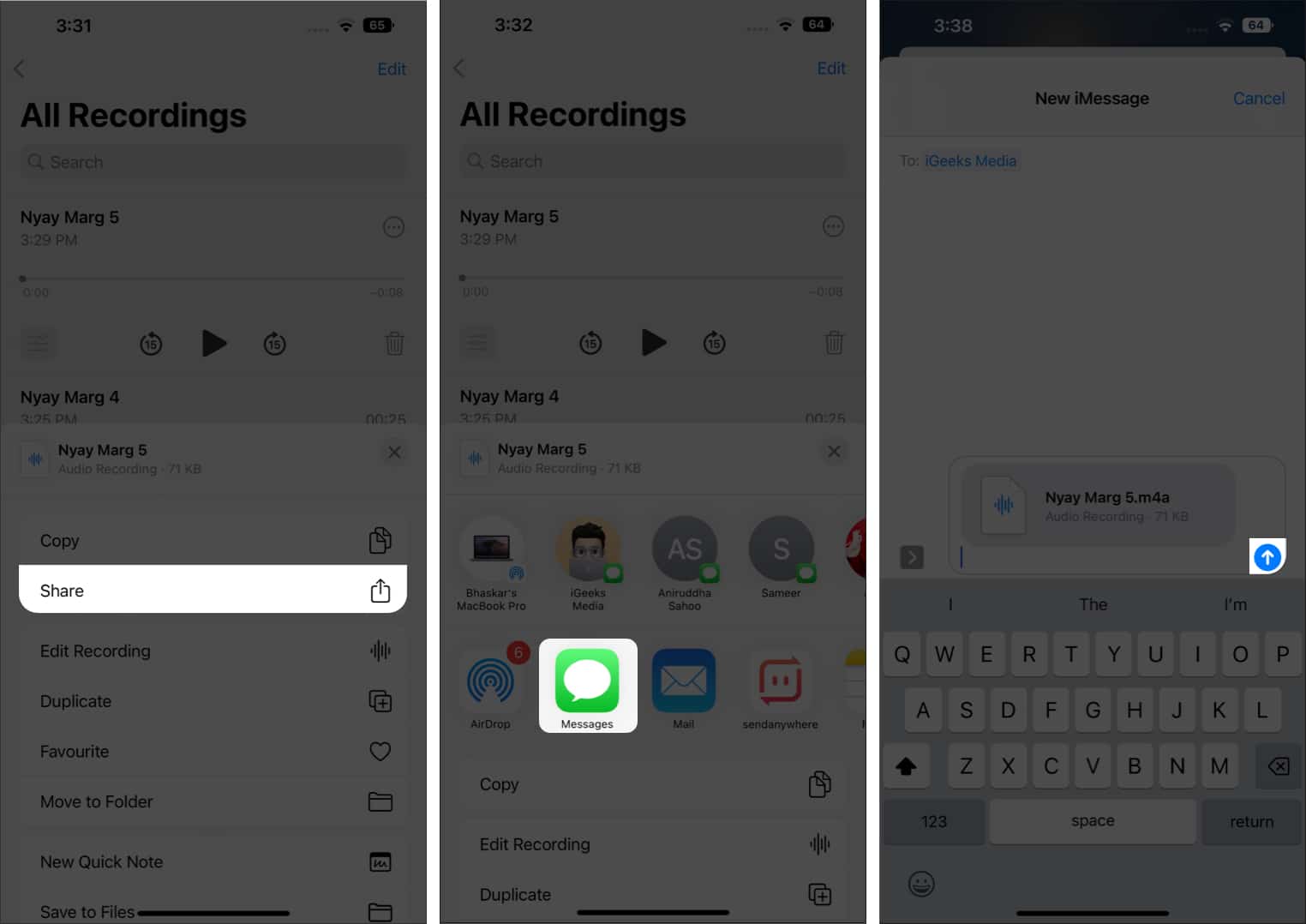 How to send audio messages using the Voice Memos app