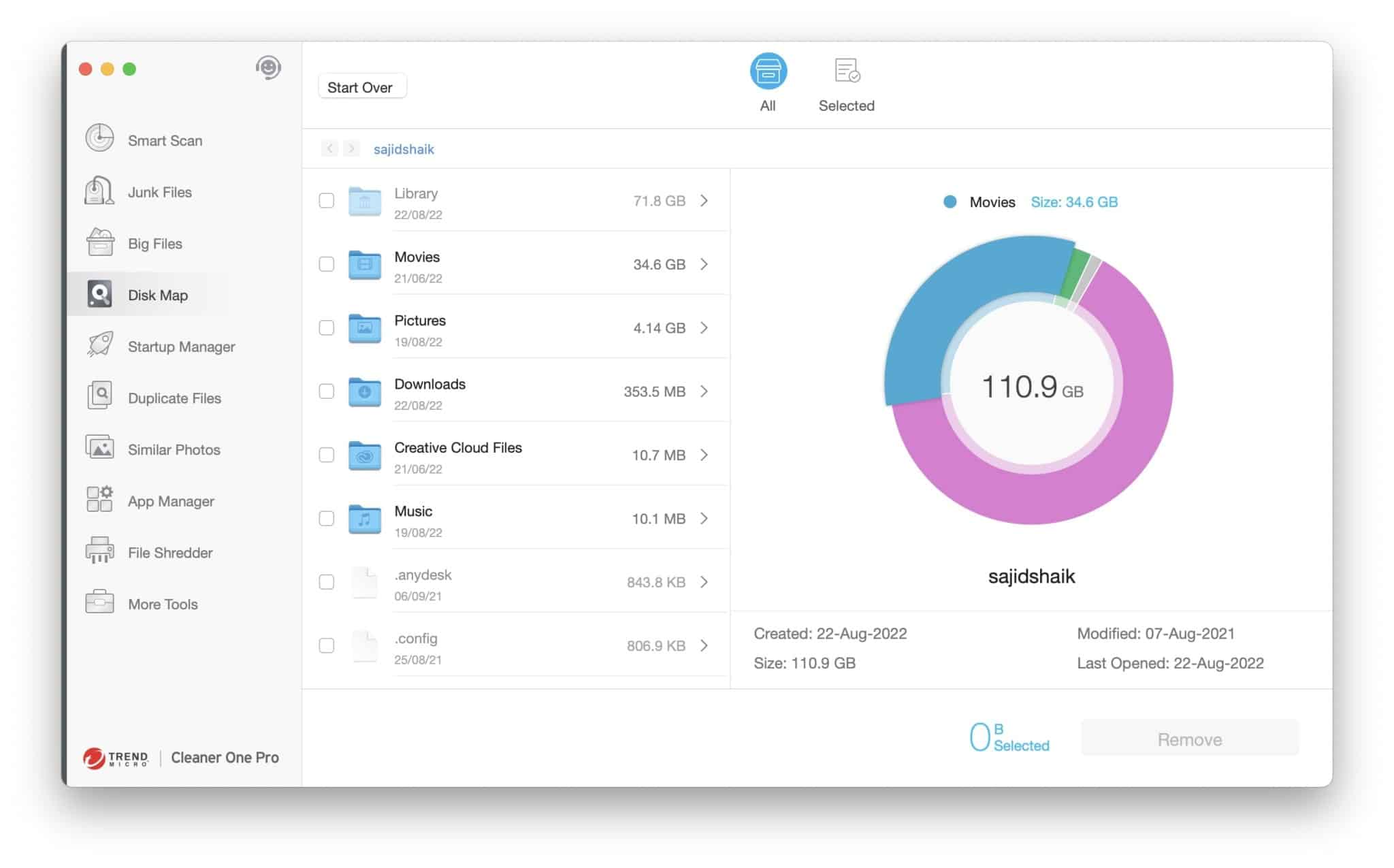 Disk Map tool in Clear One Pro for Mac