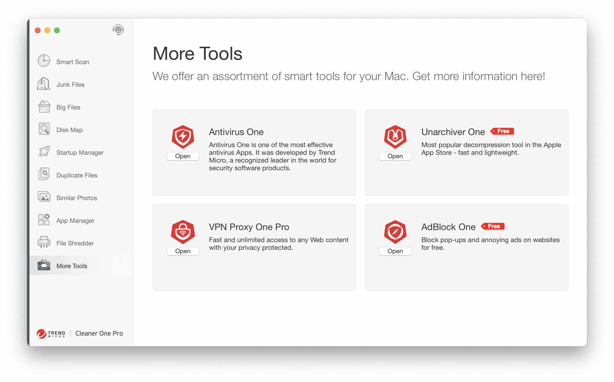 Find more tools in Cleaner One pro on a MacBook