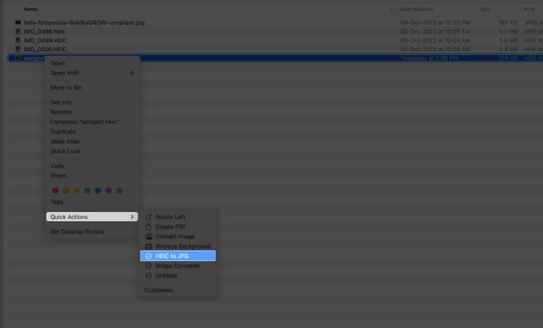 Convert HEIC to JPG on Mac using Automator 