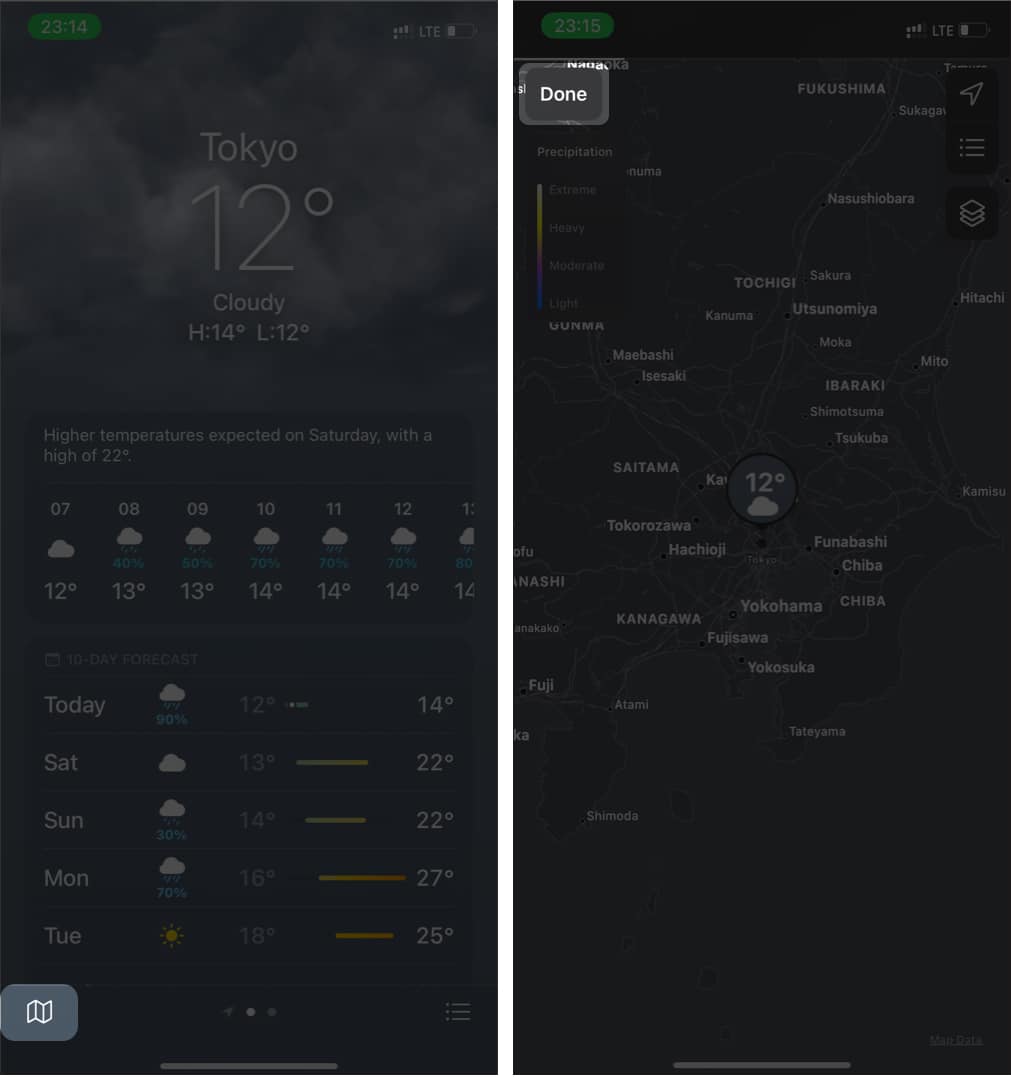 How to access weather maps on iPhone