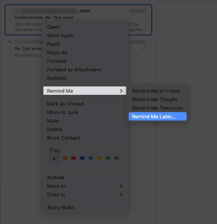 set reminders for emails on Mail app on Mac