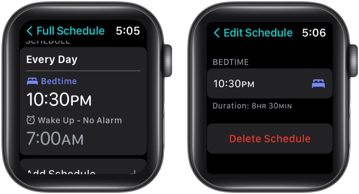 Delete sleep schedule in Sleep app on Apple Watch