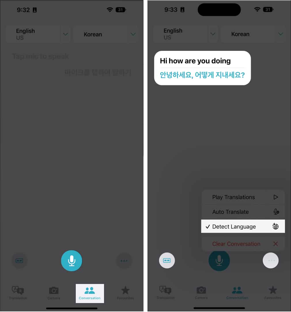 How to use Conversation mode in iPhone Translate app 