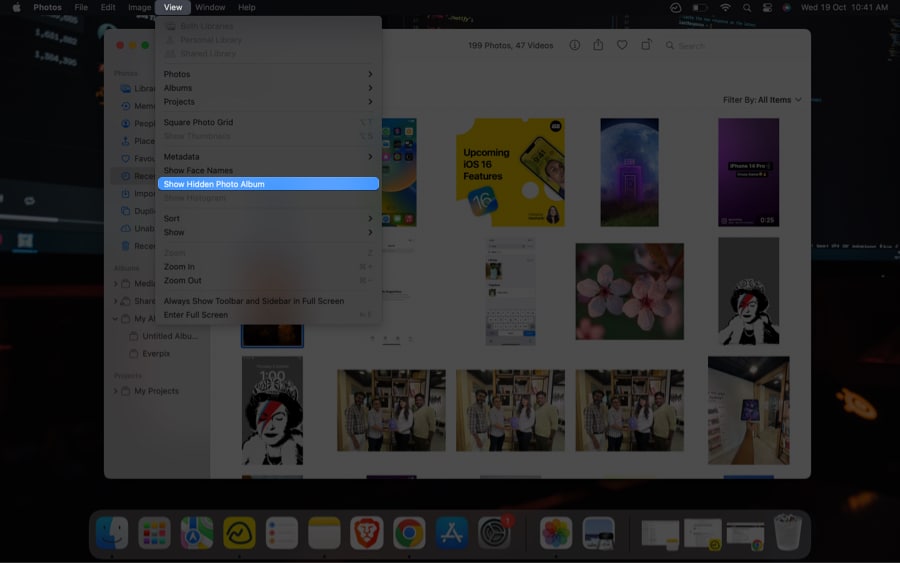 Select Show Hidden Photo Album on Mac