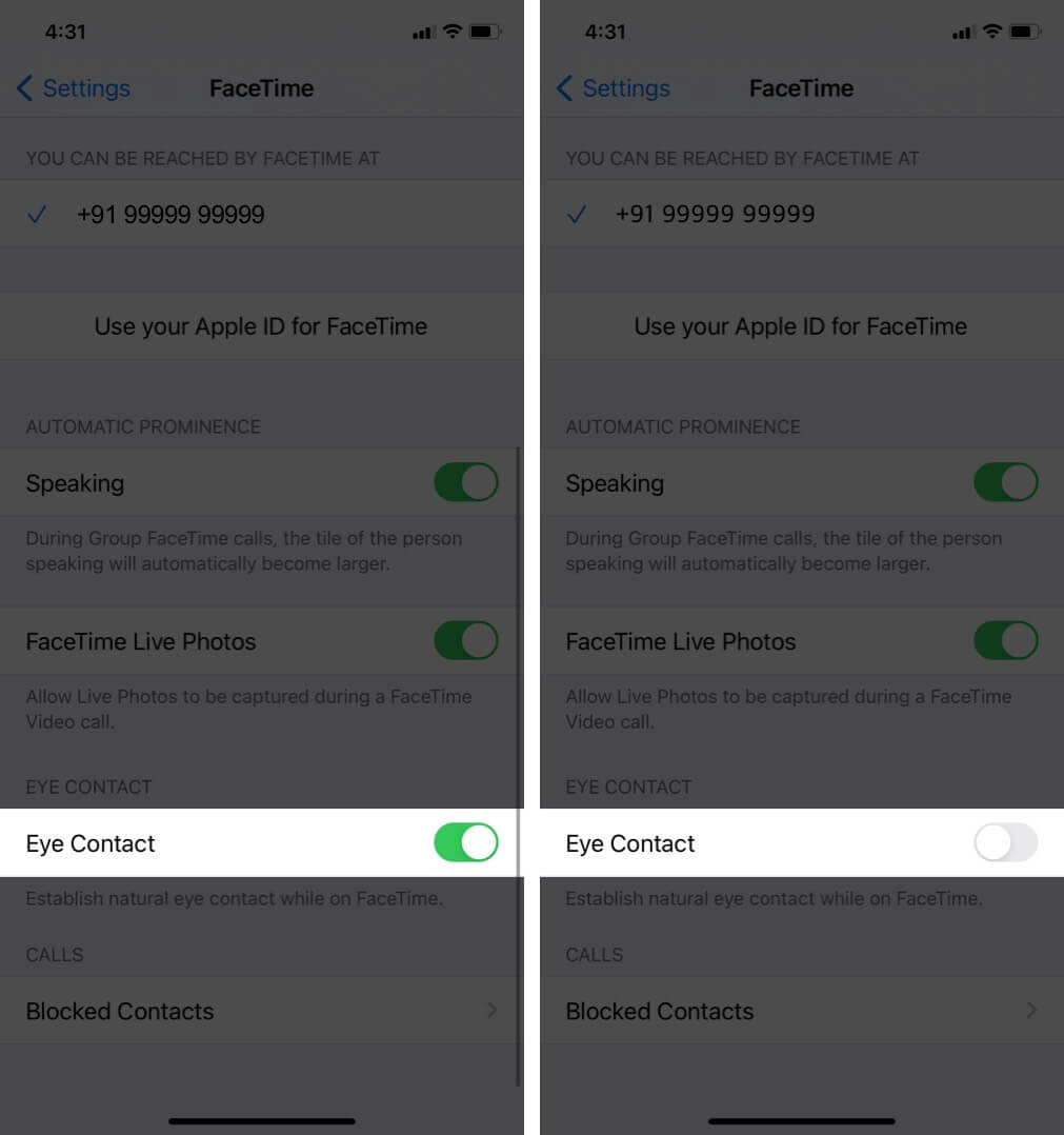 turn off facetime eye contact in ios 14 on iphone