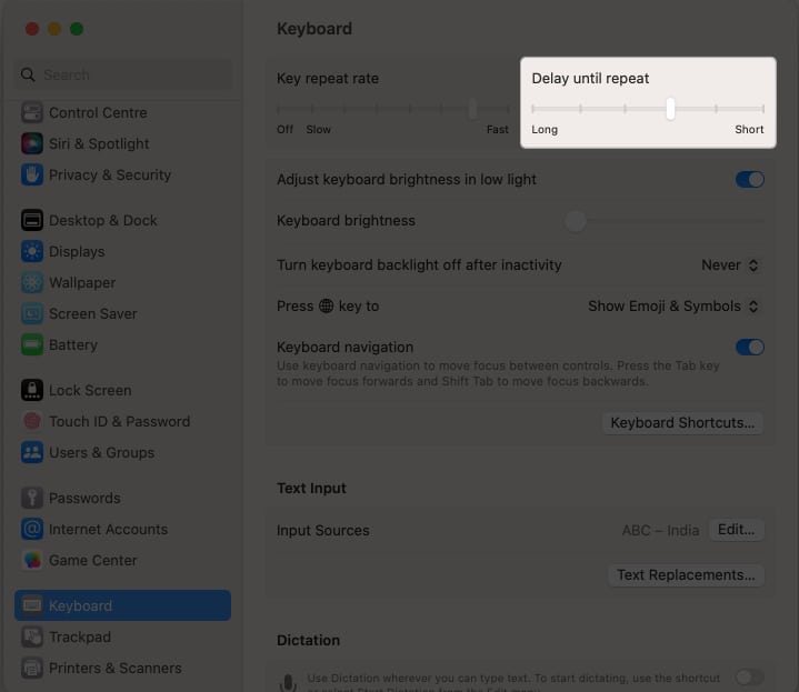 Adjust Delay until repeat in Keyboard Settings