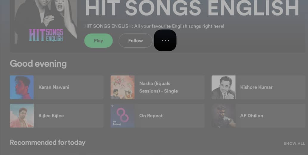 Click on Three dot in Spotify