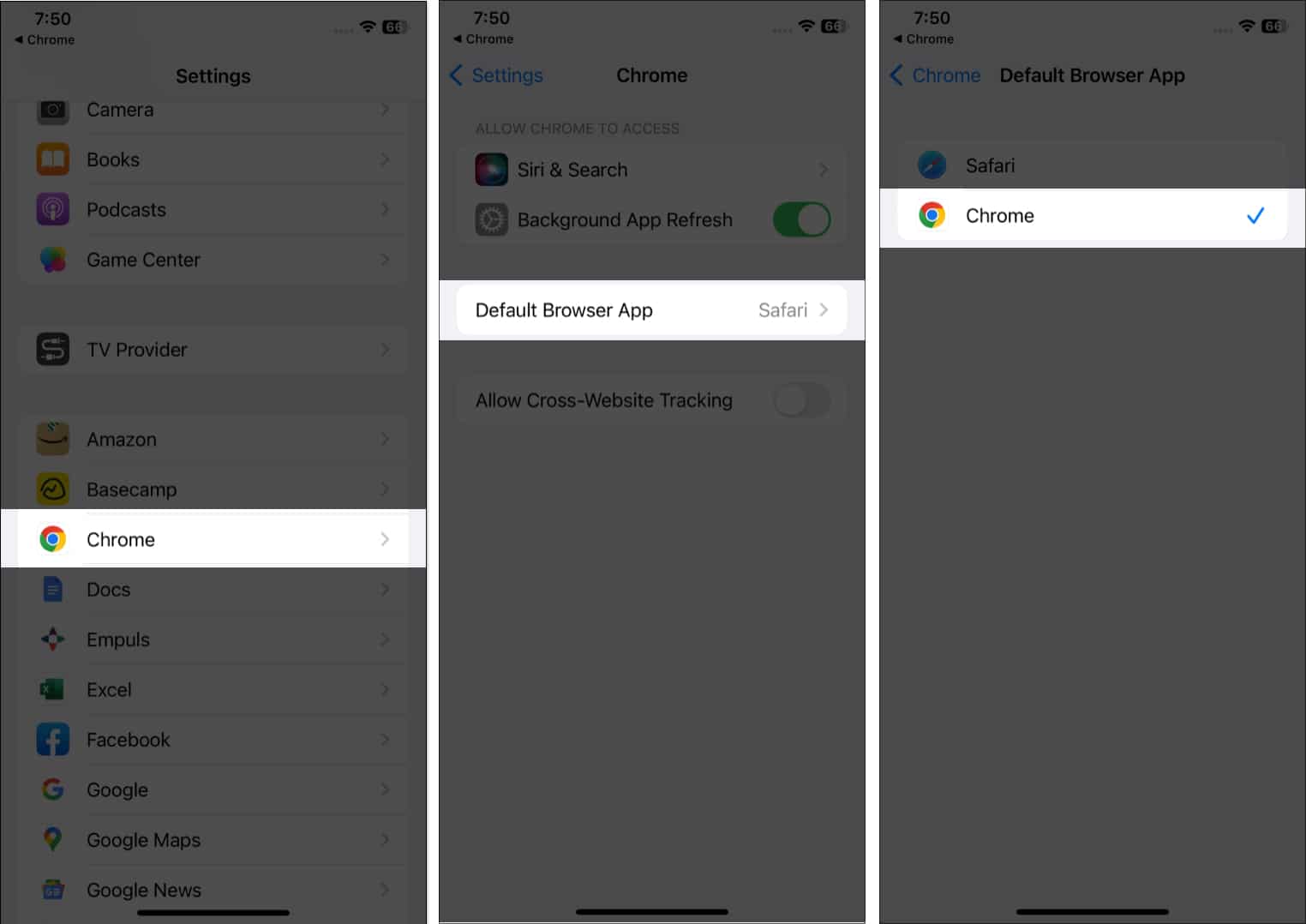 Set Chrome as default browser on iPhone