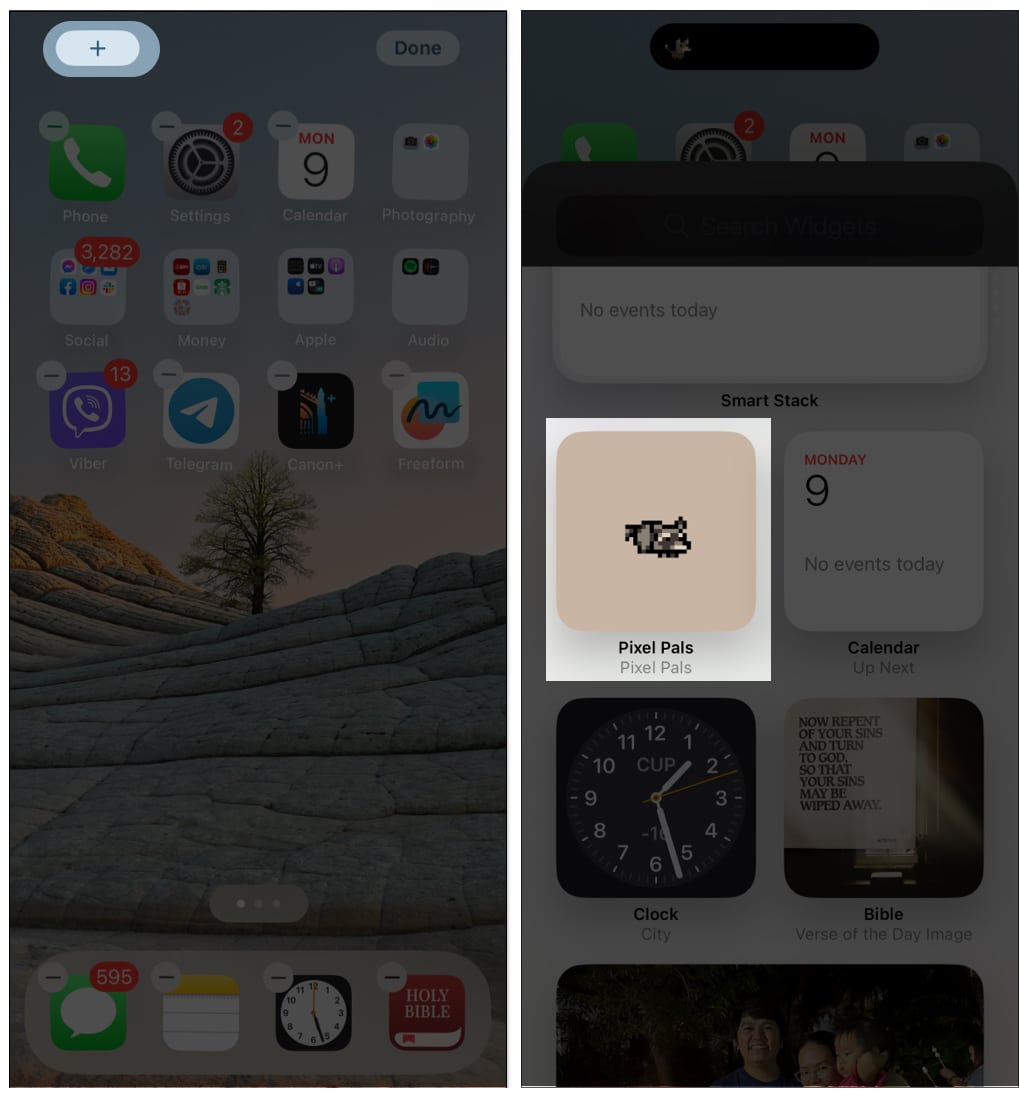 Tap Plus icon and Select Pixel Pals on iPhone Home Screen