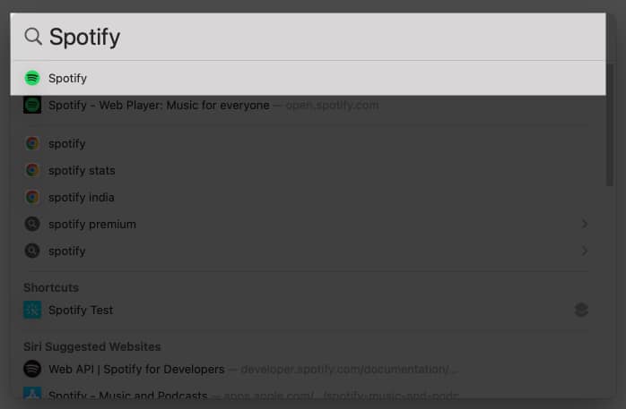 Type Spotify in Spotlight on Mac