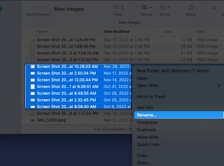 Click Rename after selecting multiple files