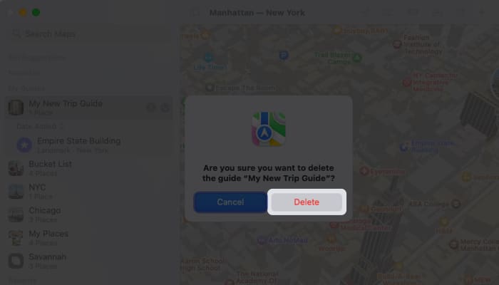 Delete a Guide in Apple map on Mac