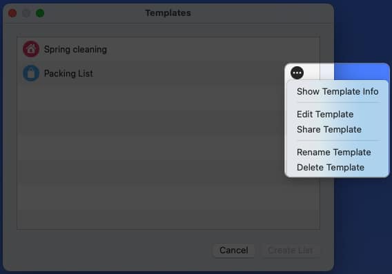 Edit a template in Reminders app on Mac